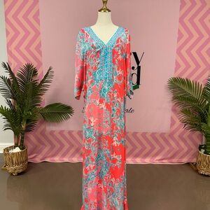 Lilly Pulitzer Vibrant Coral and Blue Maxi Dress